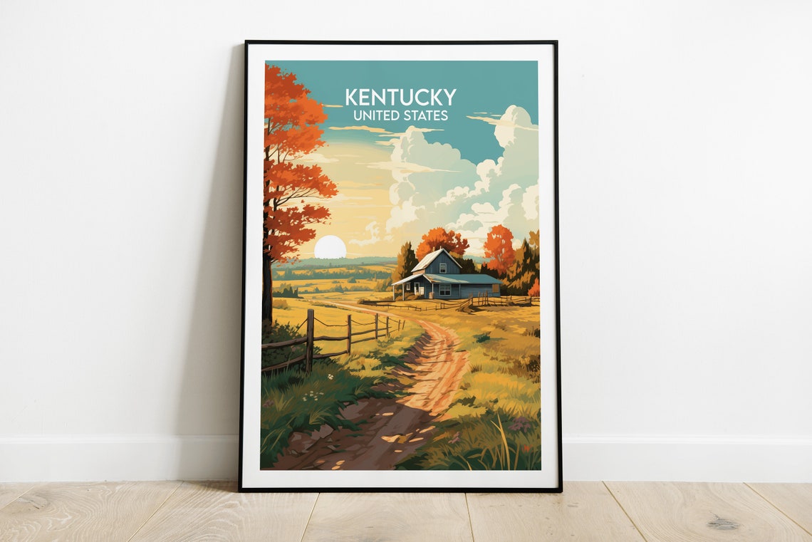 Kentucky Countryside Farmhouse Dirt Road Autumn Sunset Poster