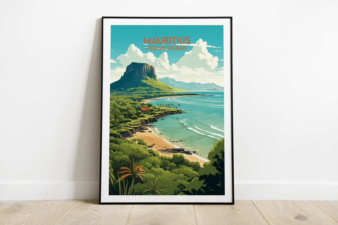 Mauritius Travel Poster, Indian Ocean Custom Print