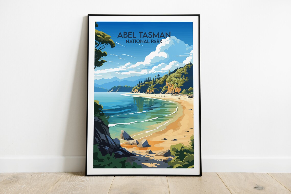 Abel Tasman National Park Golden Beach Coast Travel Art Poster