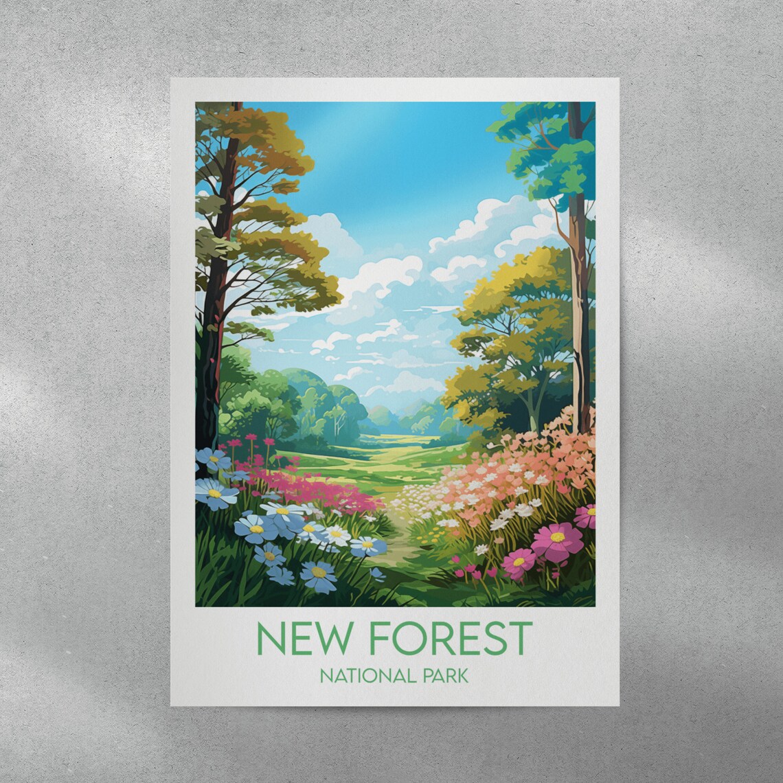 New Forest National Park Blooming Flower Meadow Retro Travel Poster - Image 2