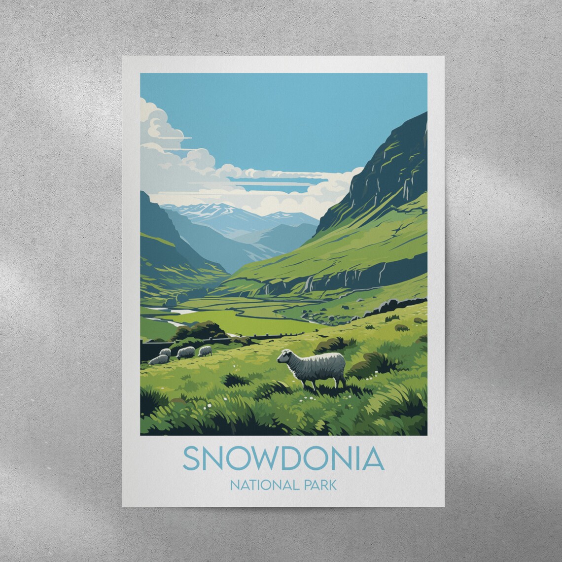 Snowdonia National Park Welsh Valley Sheep Scene Travel Poster Art - Image 4