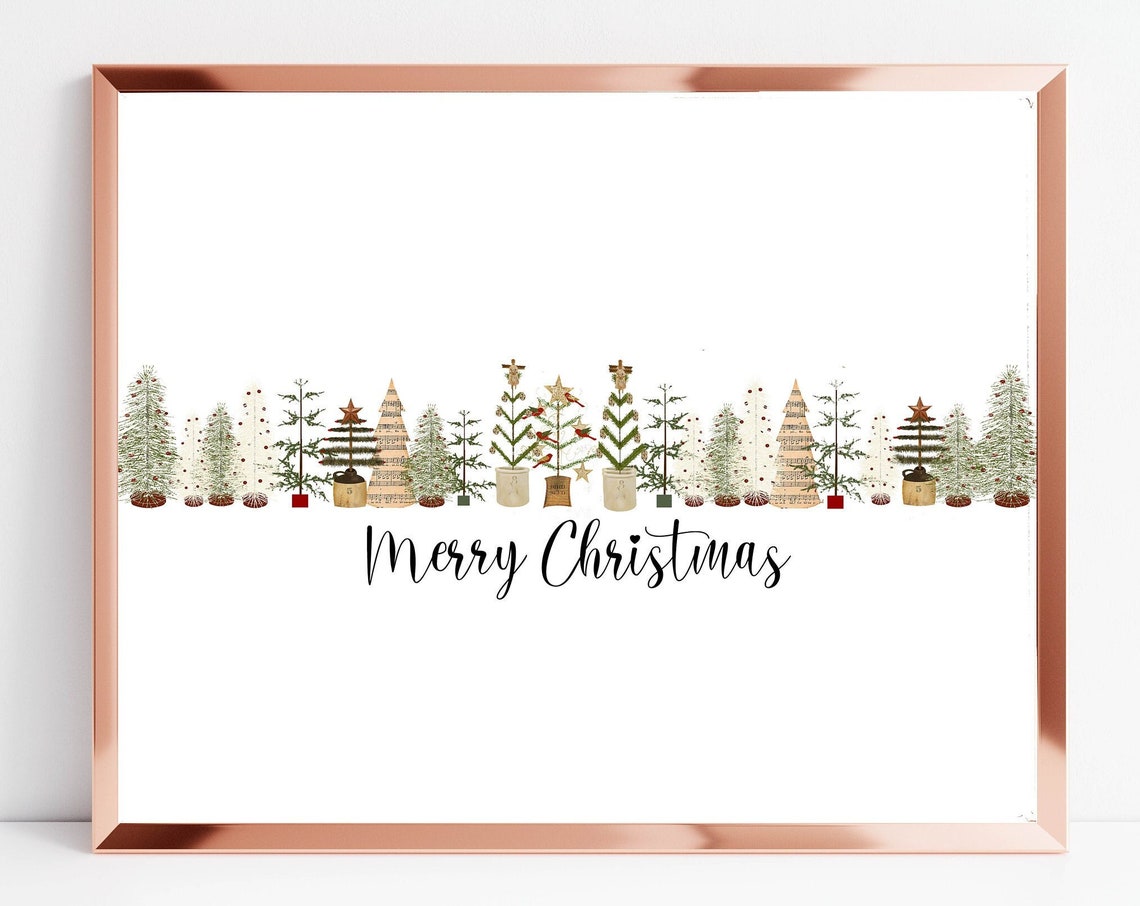 Merry Christmas Rustic Christmas Trees Row Minimalist Holiday Poster