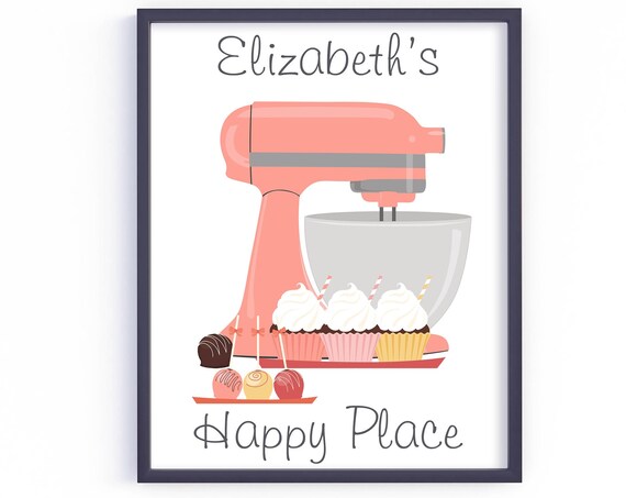 Personalized Baking Room Sign Kitchen Art Home Decor Bakery Sign Kitchen Print 5x7 8x10 11x14 16x20 Coral Mixer Diy Decor
