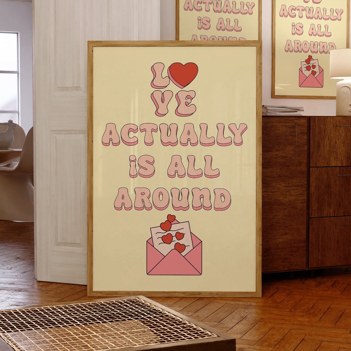 Sweet Love Actually Is All Around Pink Retro Bubble Letter Poster - Image 4