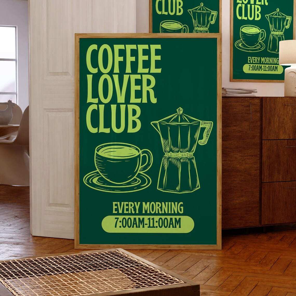 Coffee Lover Club Every Morning Moka Pot Green Chalkboard Poster - Image 4