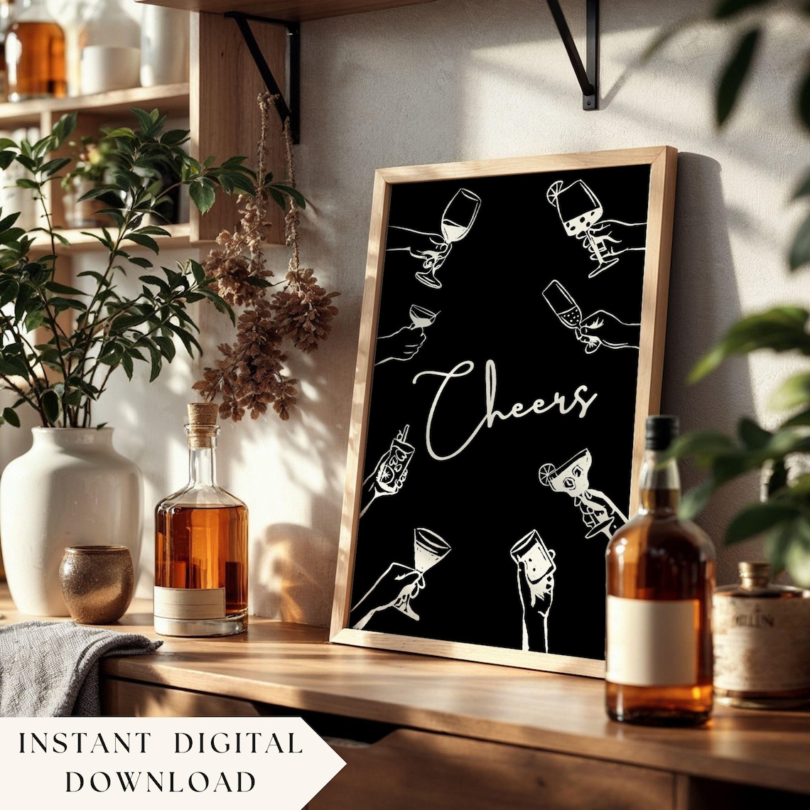 Cheers Retro Bar Cart Cocktail Poster, Preppy Decor