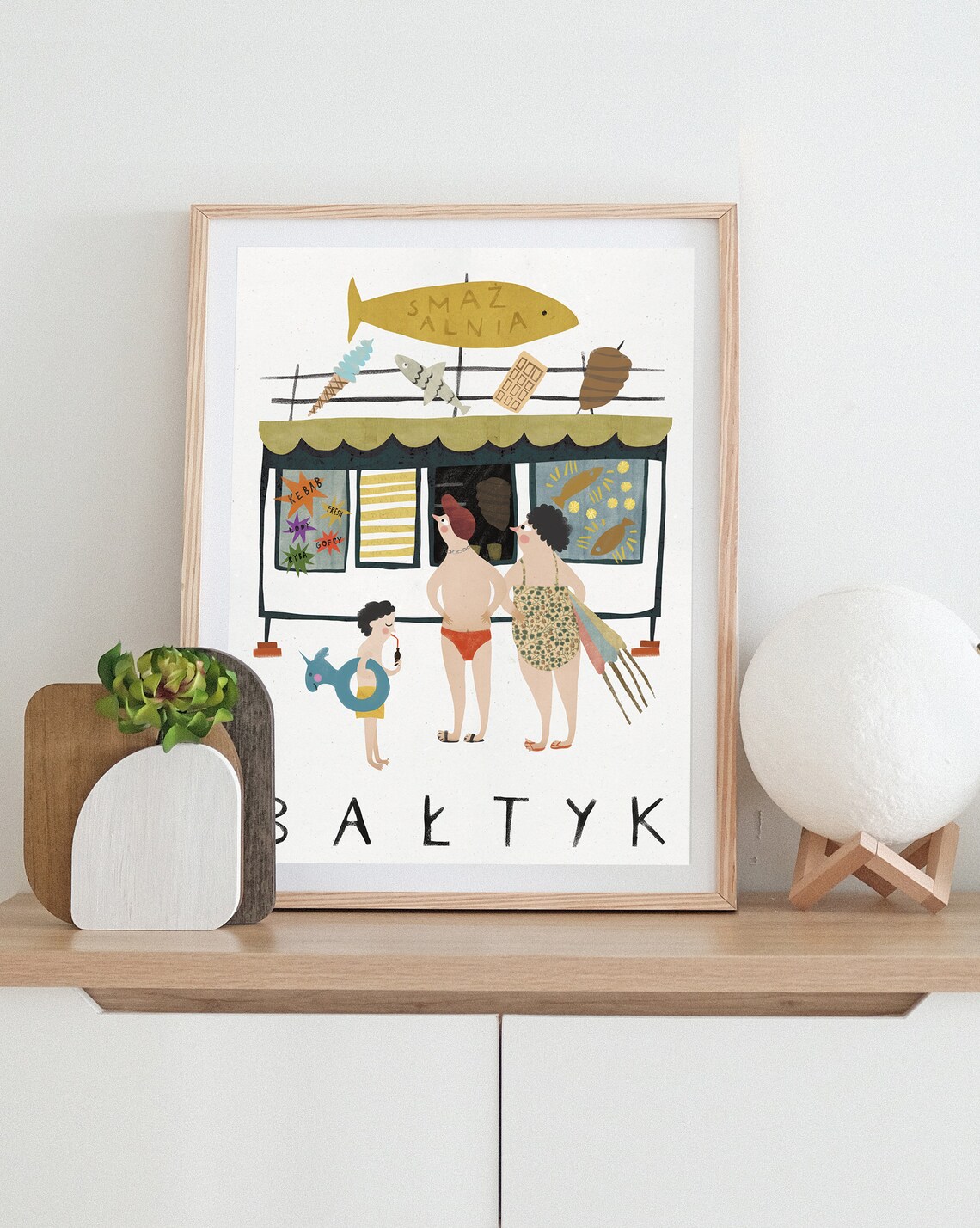 Baltic Sea Poland Vintage Travel Poster, Beach Scene