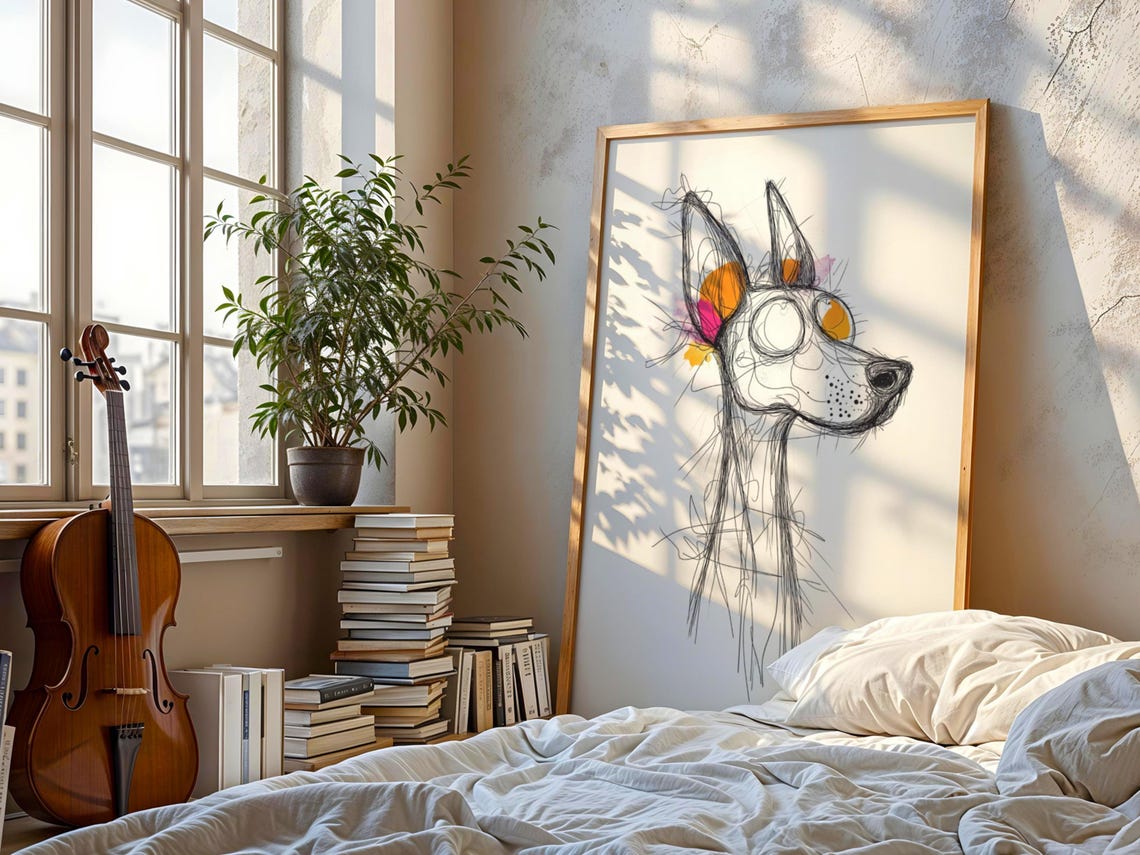 Abstract Dog Sketch Art Modern Line Drawing