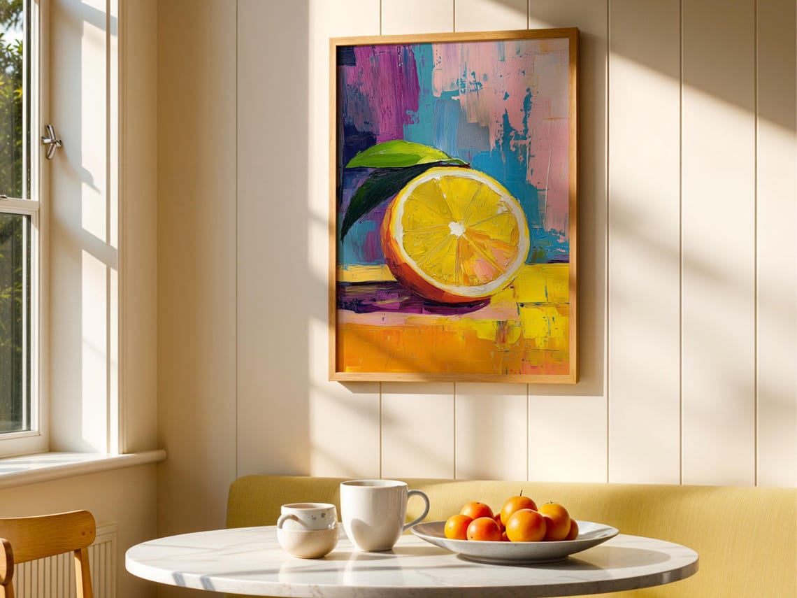 Abstract Lemon Oil Painting Print Modern Kitchen Wall Art