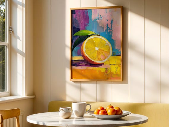 Abstract Lemon Oil Painting Print Modern Kitchen Wall Art