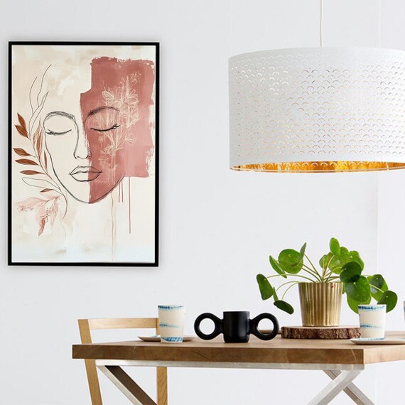 Boho Line Art Woman Face Terracotta Wash Minimalist Art Poster