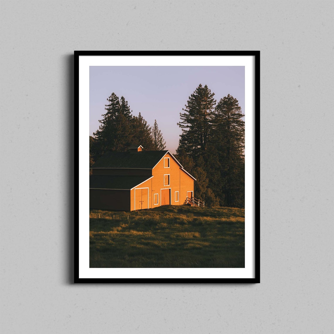 Rustic Red Barn Golden Hour Farm Field Sunset Country Photo Poster
