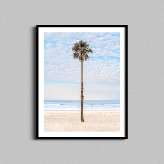Lone Palm Tree Minimalist Beach Photography Coastal Decor Poster