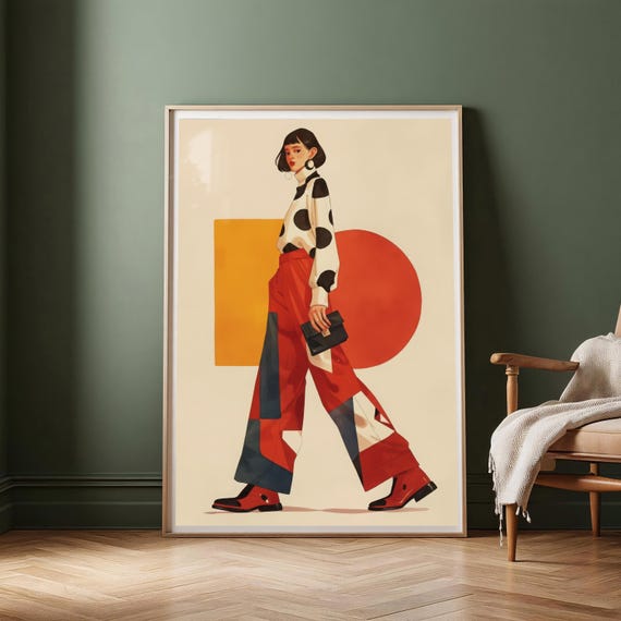 Polka Dot Patchwork Fashion Illustration, Stylish Woman