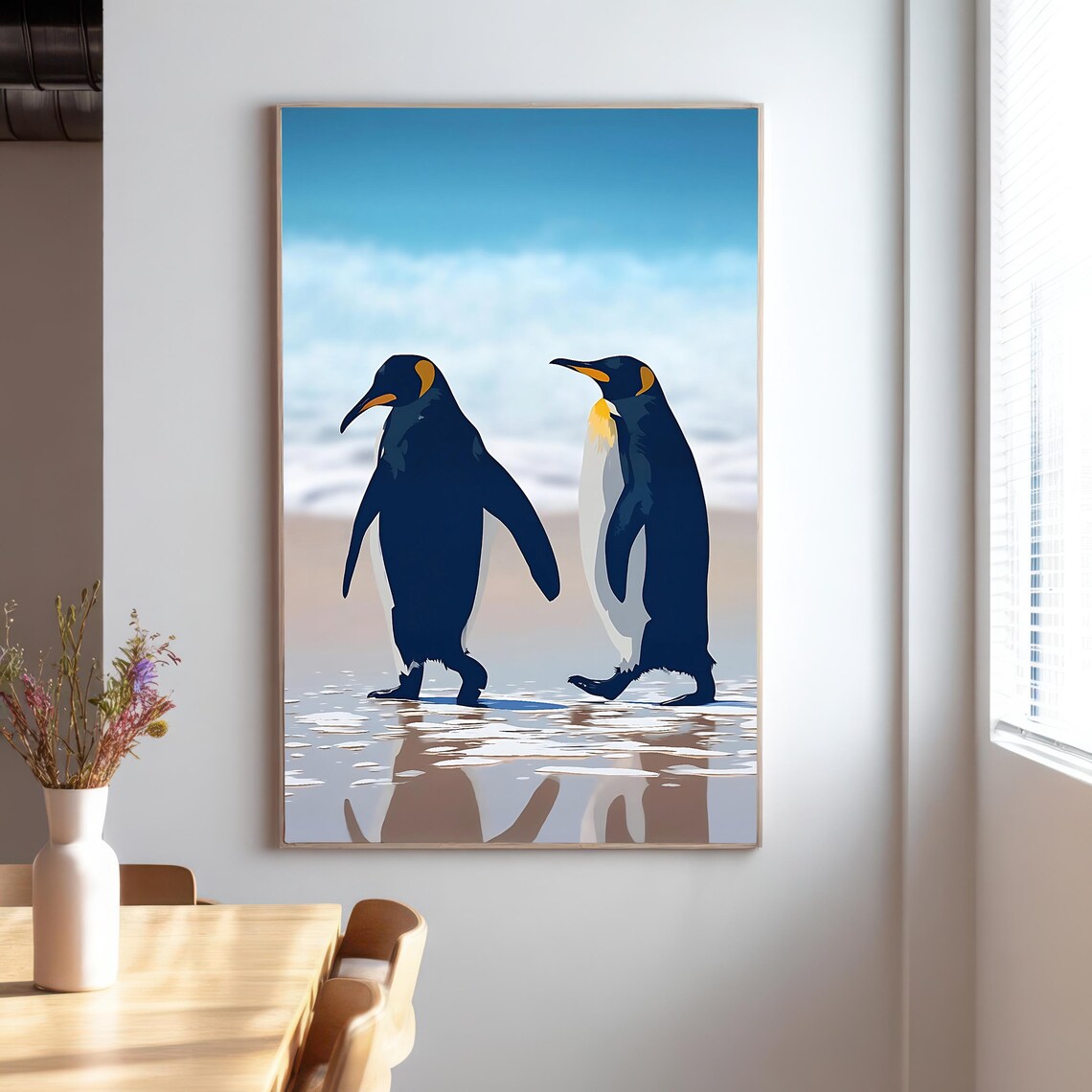 Walking Emperor Penguins, Minimalist Wildlife Illustration - Image 3