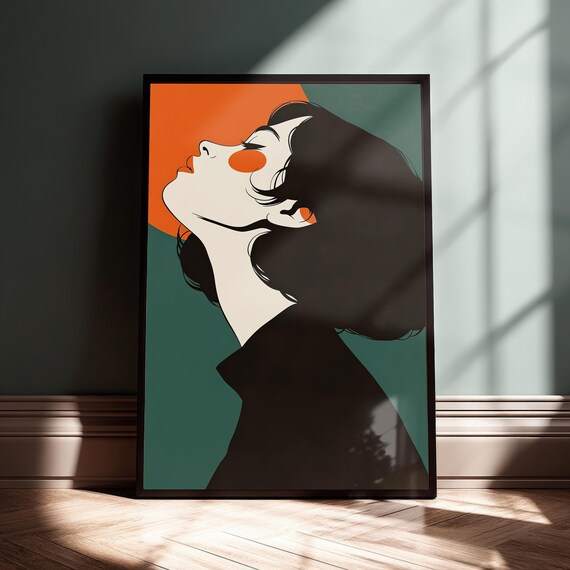 Modern Woman Figure Looking Up Art Expressive Profile Portrait Abstract Illustration Wall Print