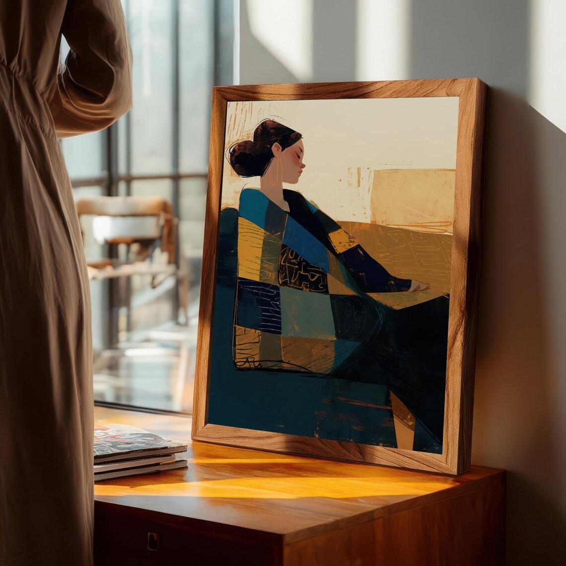 Cozy Retreat Woman With Patchwork Blanket, Illustration - Image 3