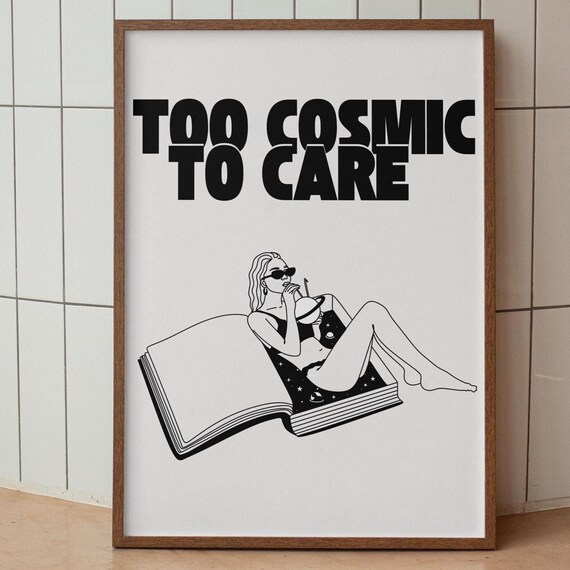 Too Cosmic To Care Retro Woman Reading Cosmic Book Art Poster