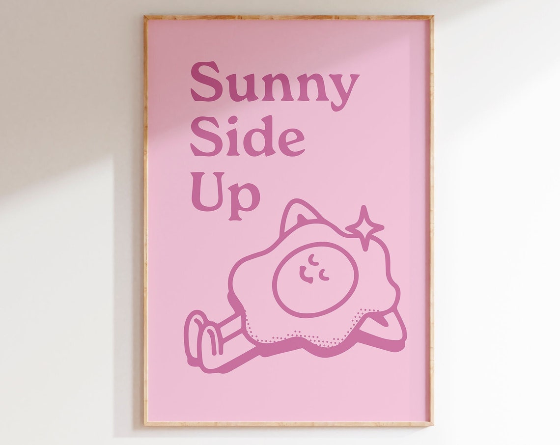 Sunny Side Up Pink Fried Egg Mascot Retro Breakfast Quote Poster - Image 7