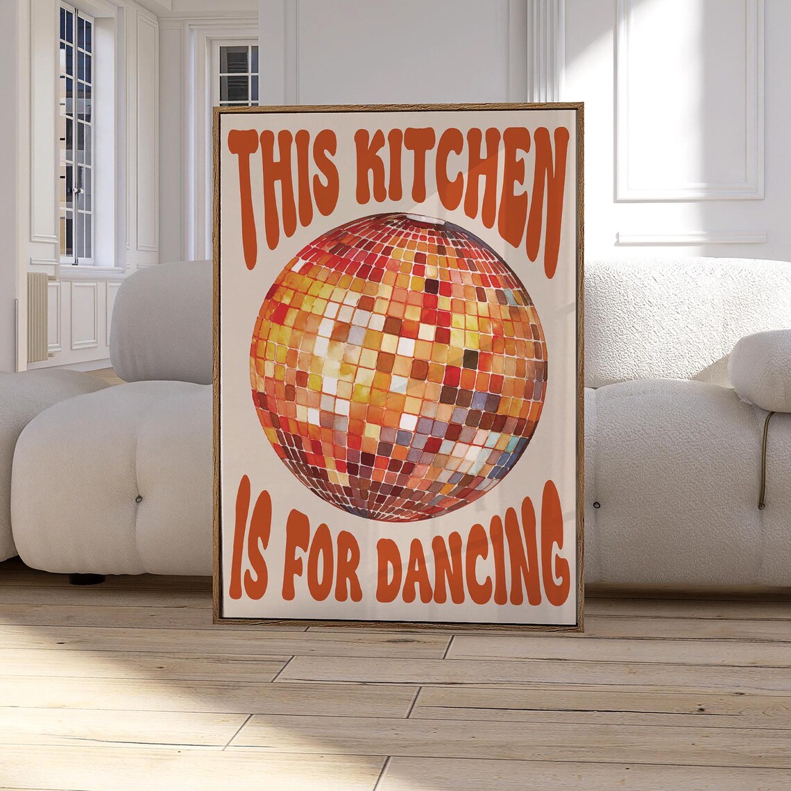 This Kitchen Is For Dancing Orange Disco Ball Art Print