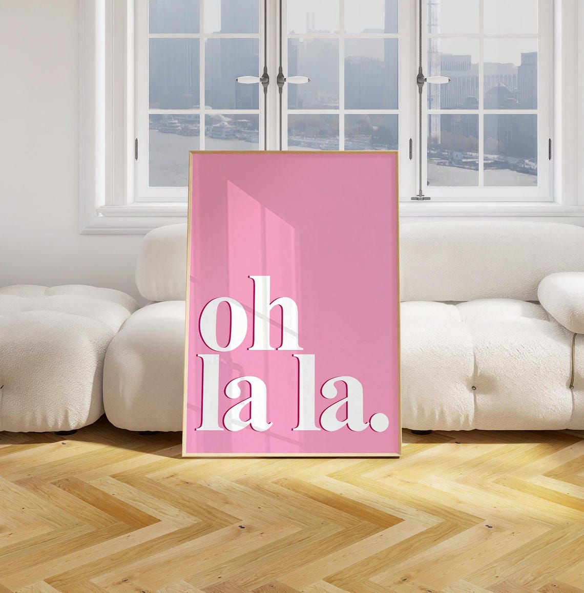 Oh La La White Typography on Blush Pink Modern Chic Decor Poster