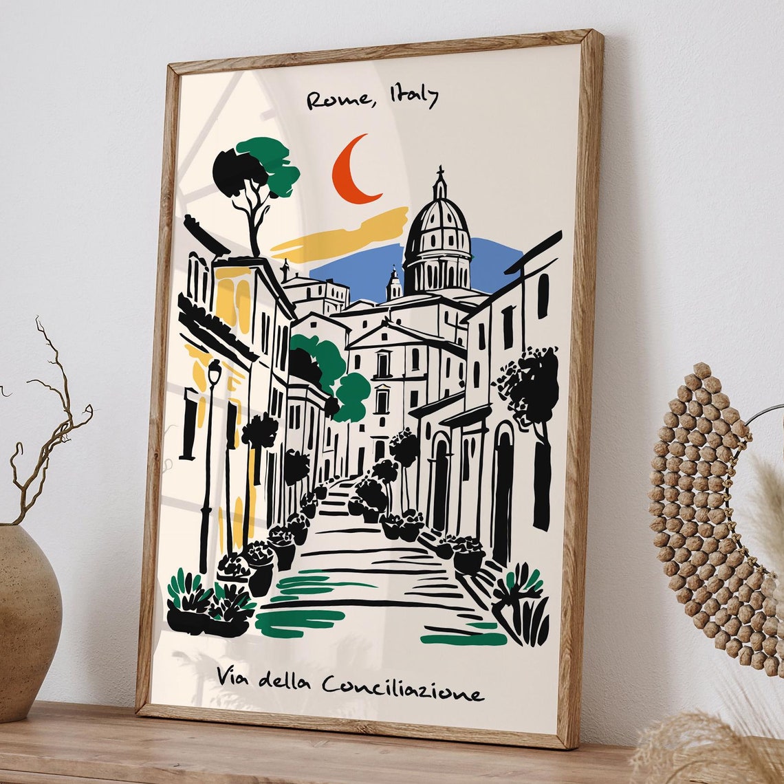 Rome Italy Street Scene Poster Via Della Conciliazione Art Print Vintage Travel Decor Italian Cityscape Wall Art Airbnb Home Decoration