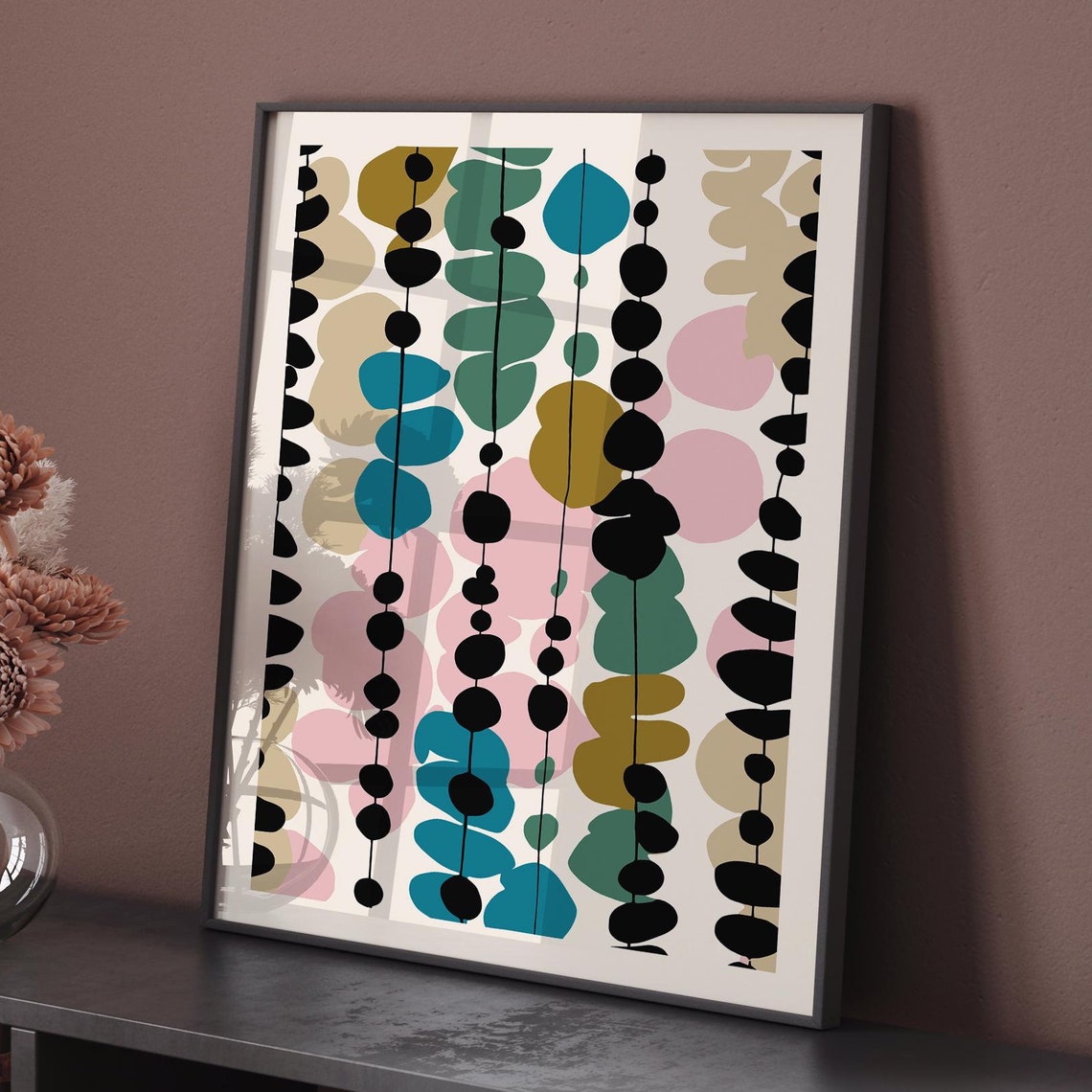 Abstract Hanging Beads Pastel Mid Century Modern Decor Poster