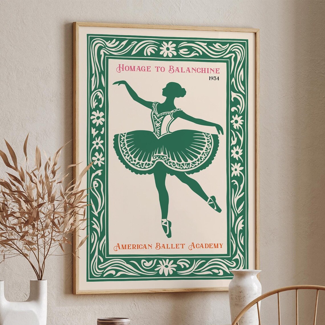 Homage to Balanchine 1934 Ballet Poster with Green Ballerina