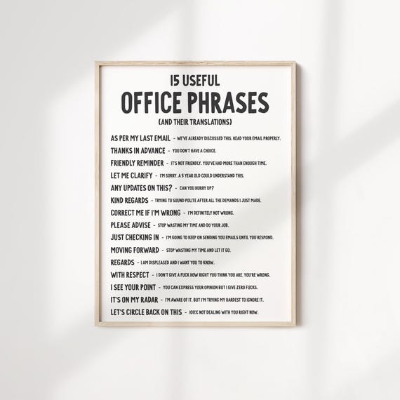 Office Email Phrases Funny Typography Art Print