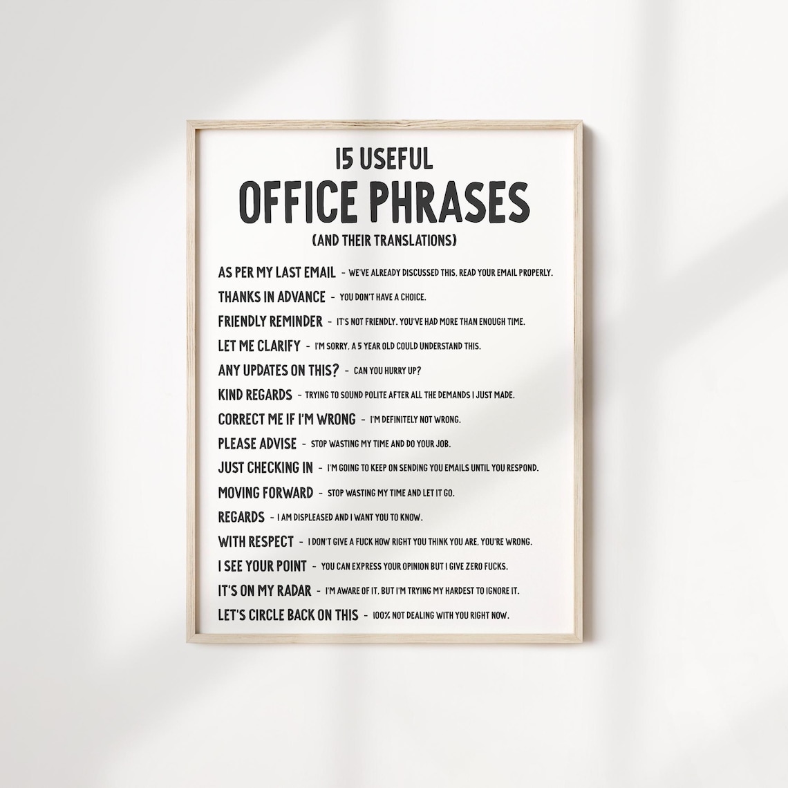 Office Email Phrases Funny Typography Art Print
