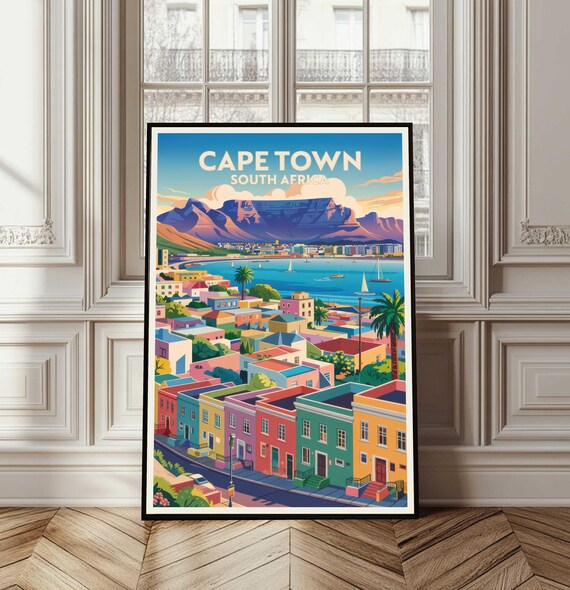 Cape Town South Africa Table Mountain Colorful Travel Poster