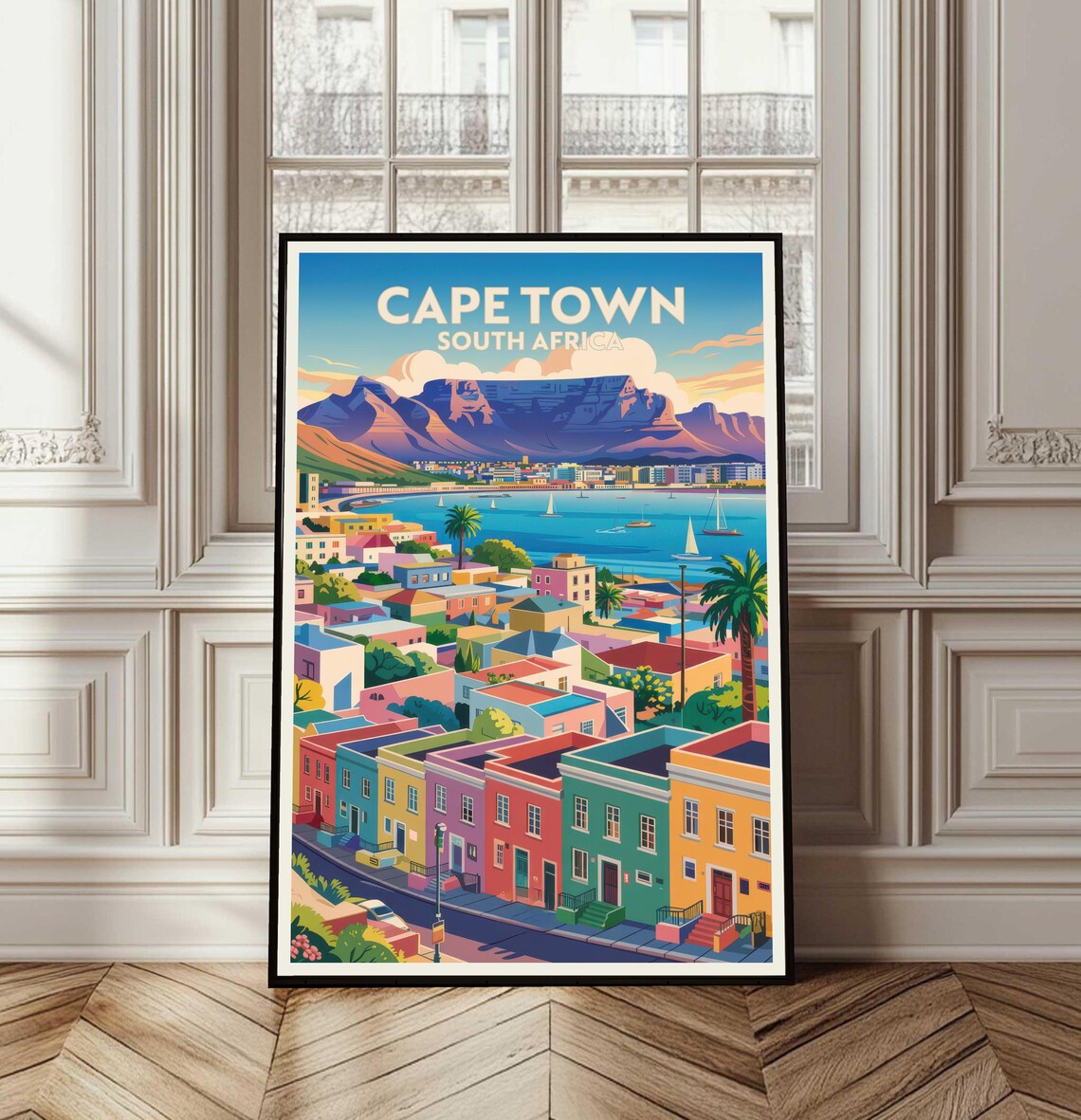 Cape Town South Africa Table Mountain Colorful Travel Poster