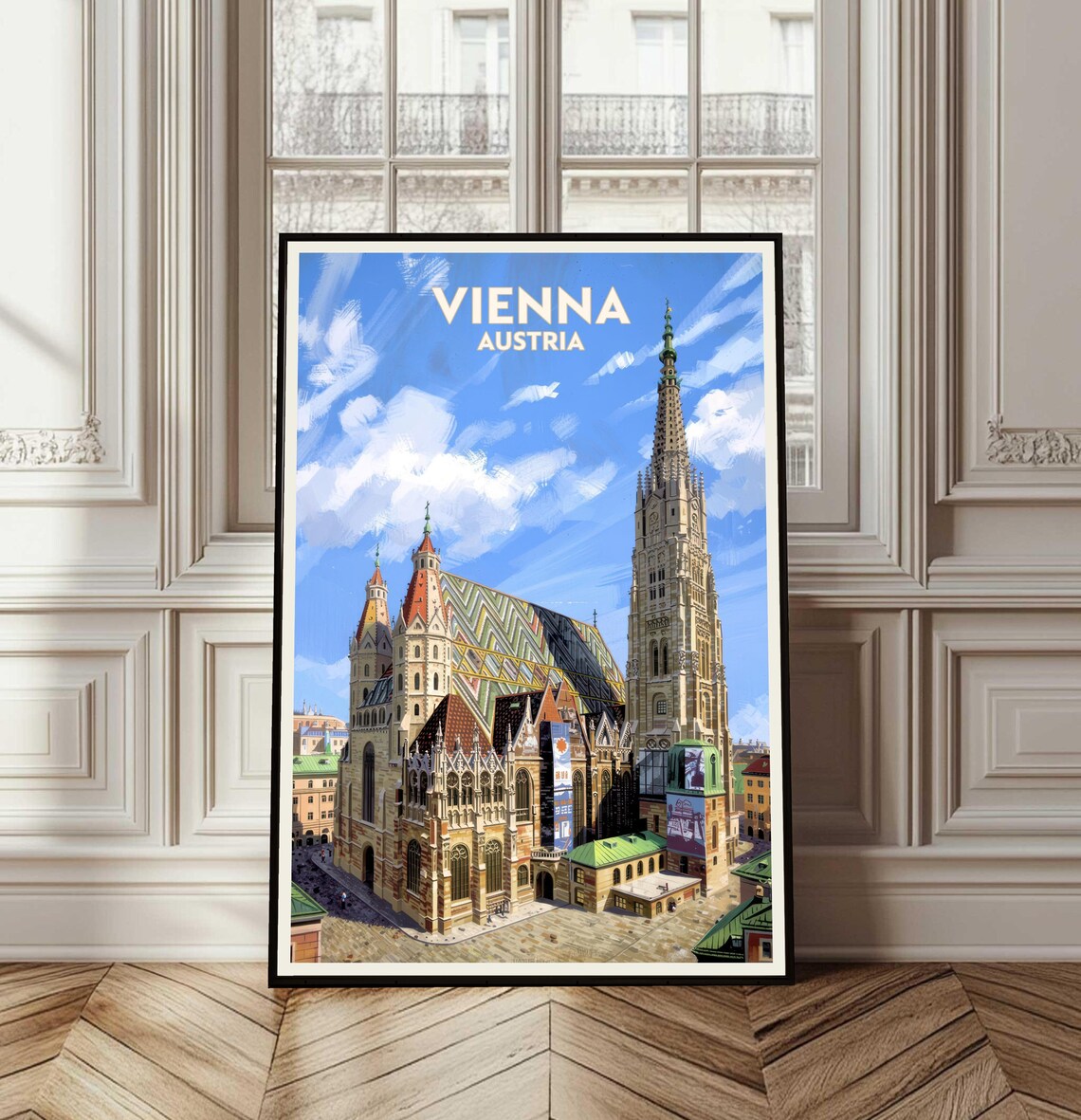 Vienna Austria Travel Poster St Stephens Cathedral Landmark Art