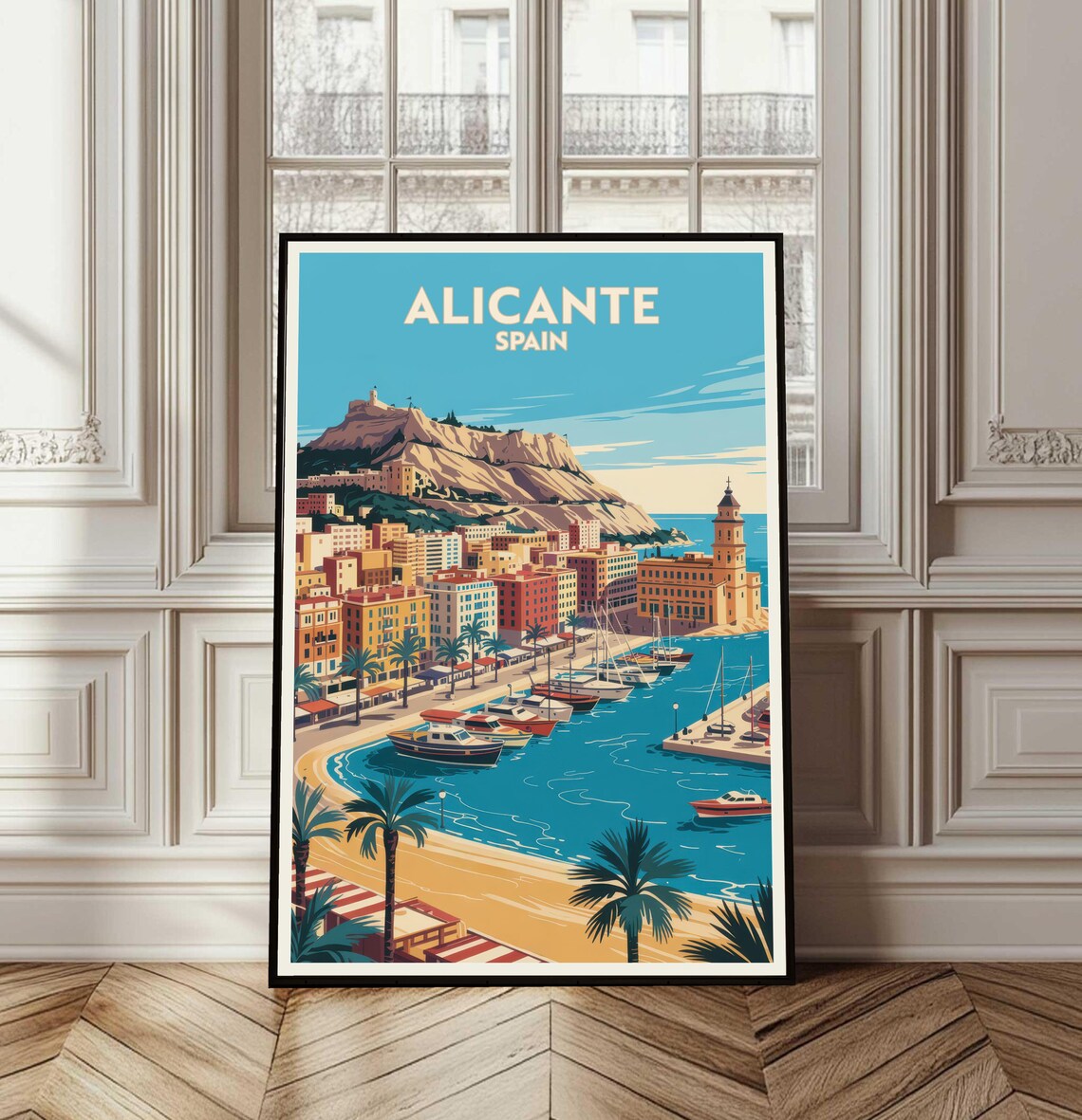 Alicante Spain Harbor Castle Mediterranean Coast Travel Poster