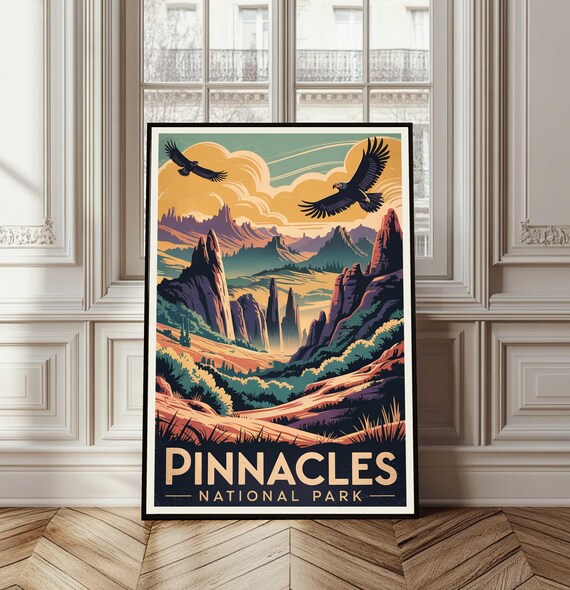 Pinnacles National Park Vintage Travel Poster Condor Sunset View