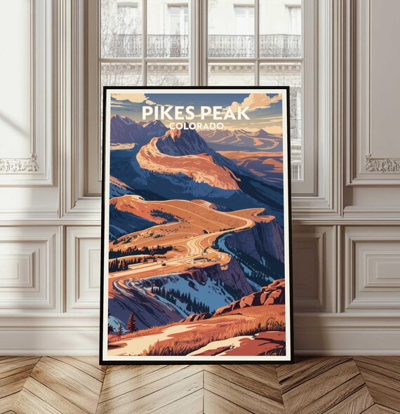 Pikes Peak Colorado Vintage Travel Winding Highway Mountain View Poster