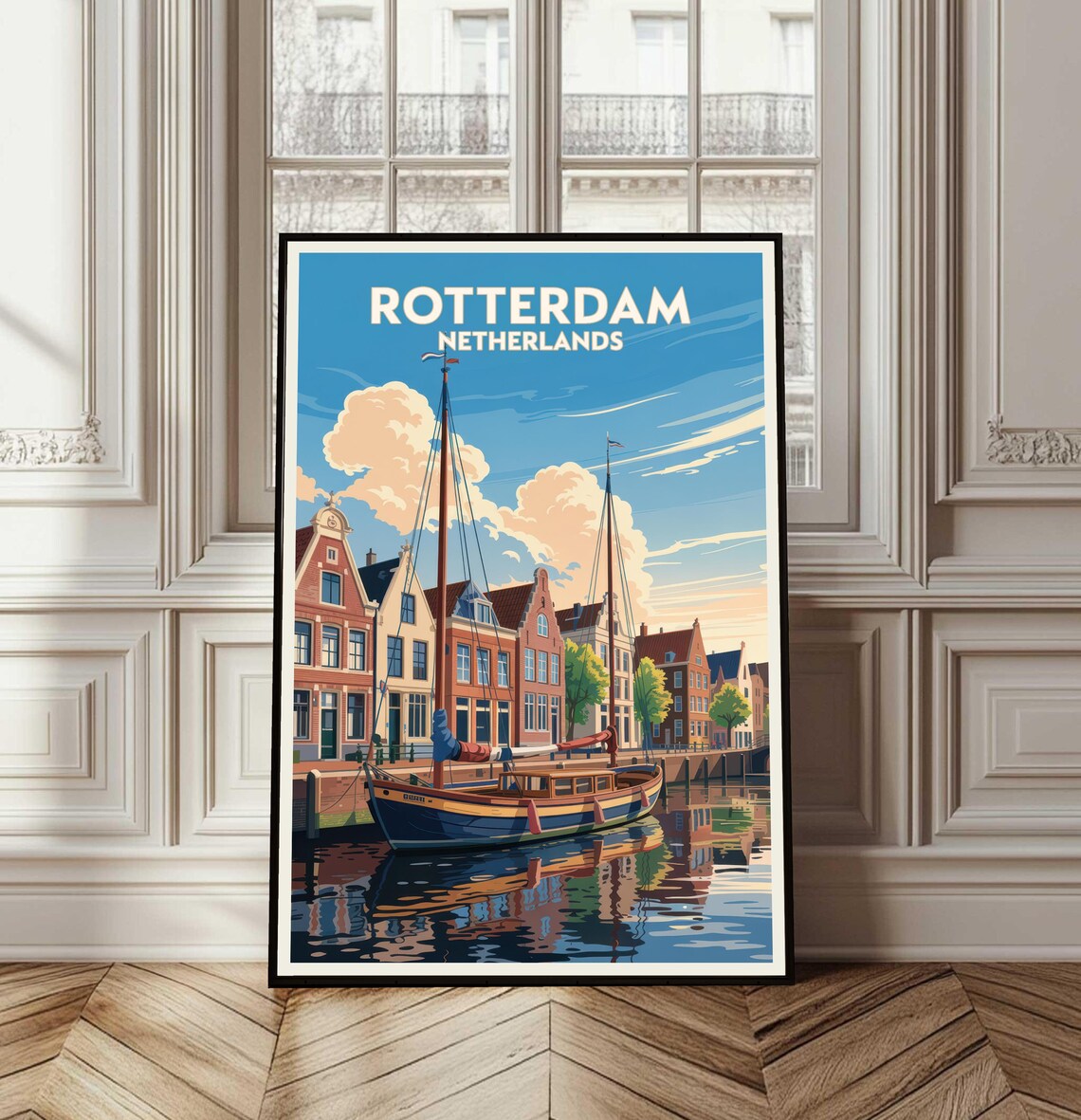 Rotterdam Netherlands Vintage Canal Sailboat Harbor Travel Poster