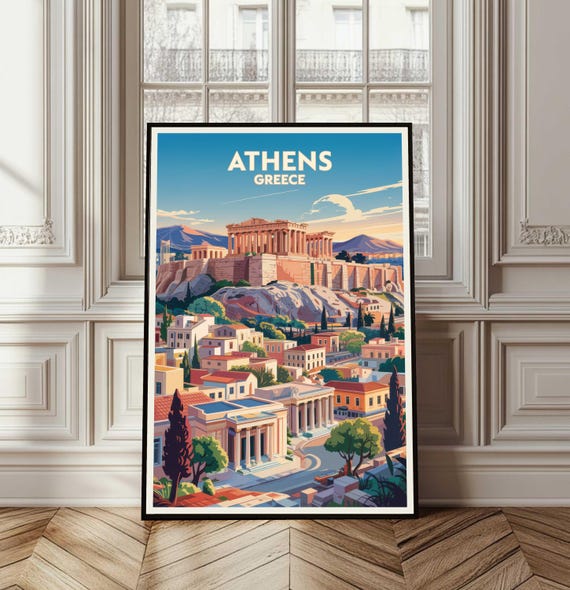 Athens Poster Travel Greece Print Wall Art City Gift Illustration Home Decor