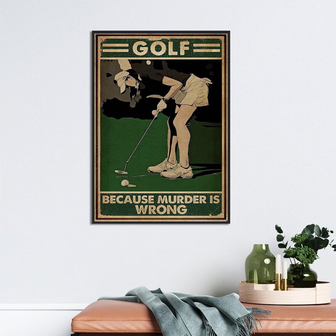 Golf Because Murder Is Wrong Funny Putting Green Retro Golf Poster - Image 2