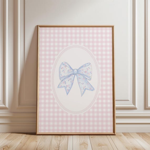 Physical Print Coquette Bow Nursery Prints Girl Nurseryprint Wall Art Decor Baby Pink