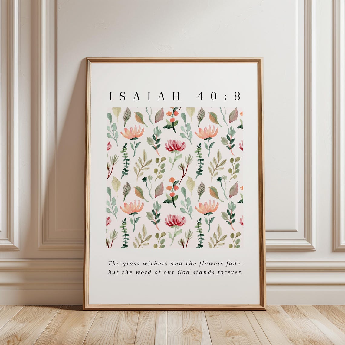 Isaiah 40:8 Scripture Print, Boho Floral Bible Verse