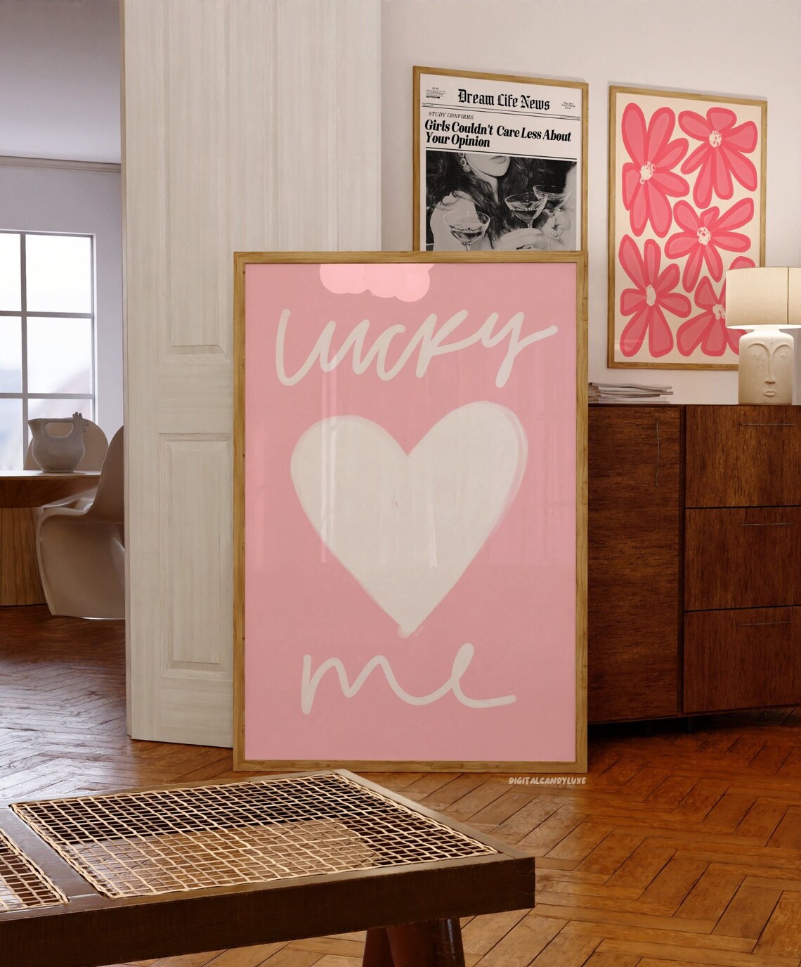 Pink Lucky Me Vintage Retro Art Print