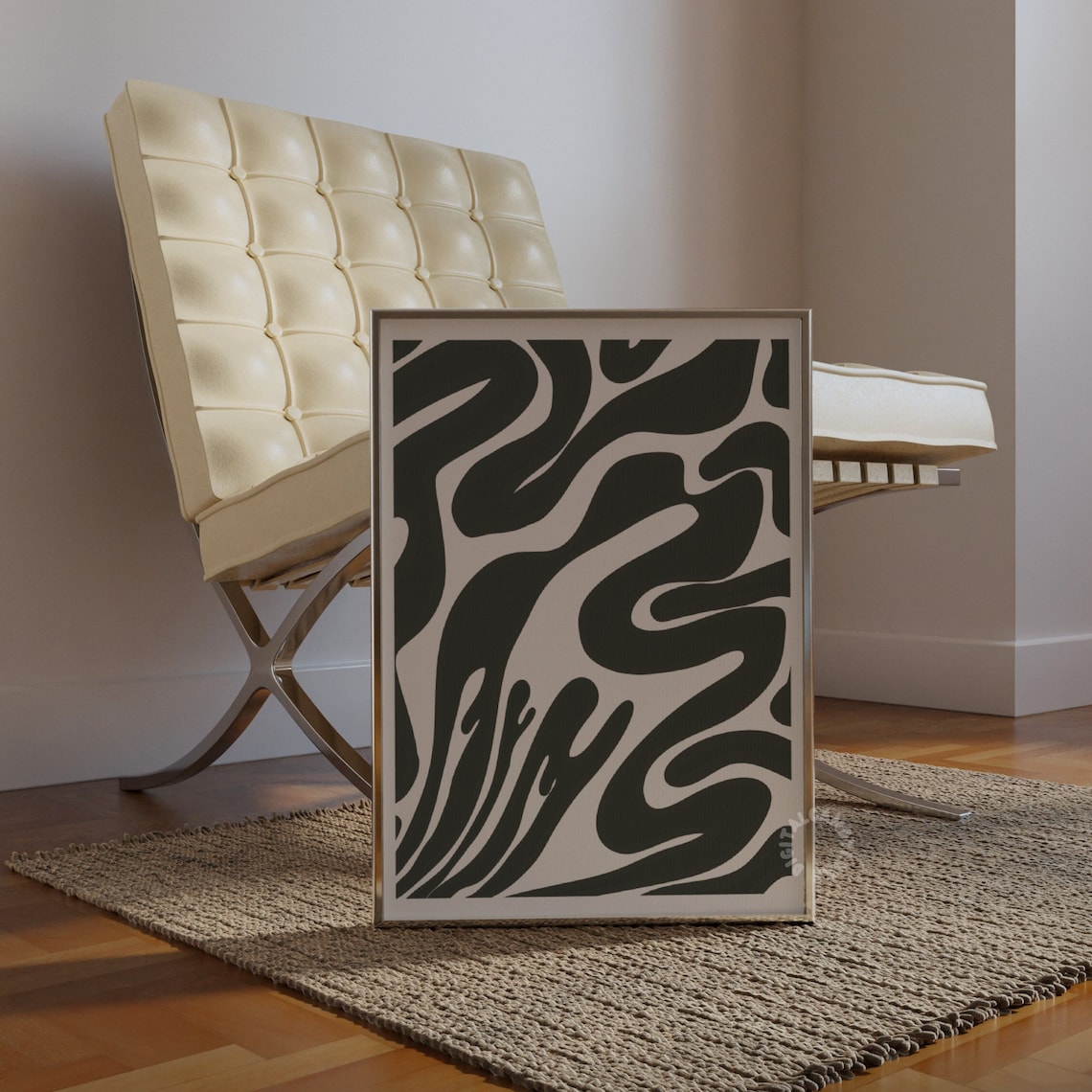 Abstract Black White Retro Wavy Art Print