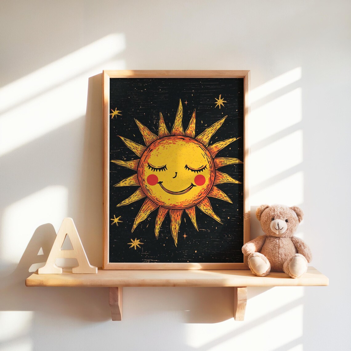 Smiling Sun Print Celestial Wall Art Kids Room Decor Nursery Sunshine Poster
