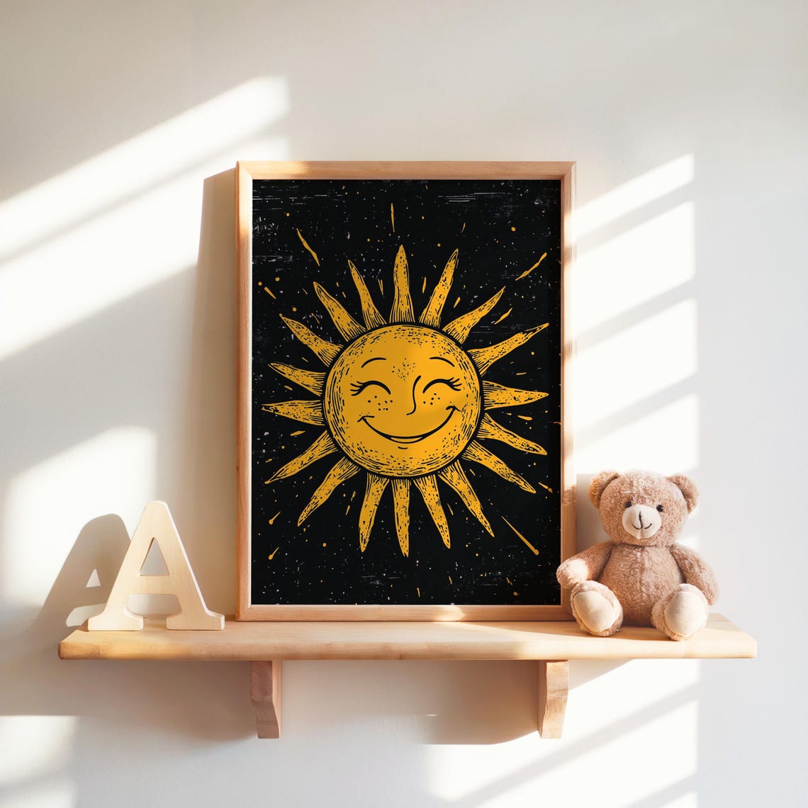 Smiling Sun Celestial Nursery Art Starry Night Sky Baby Poster