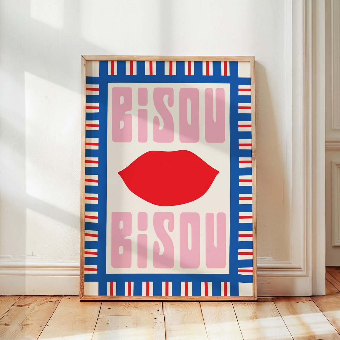Bisou French Kiss Decor Poster, Parisian Style