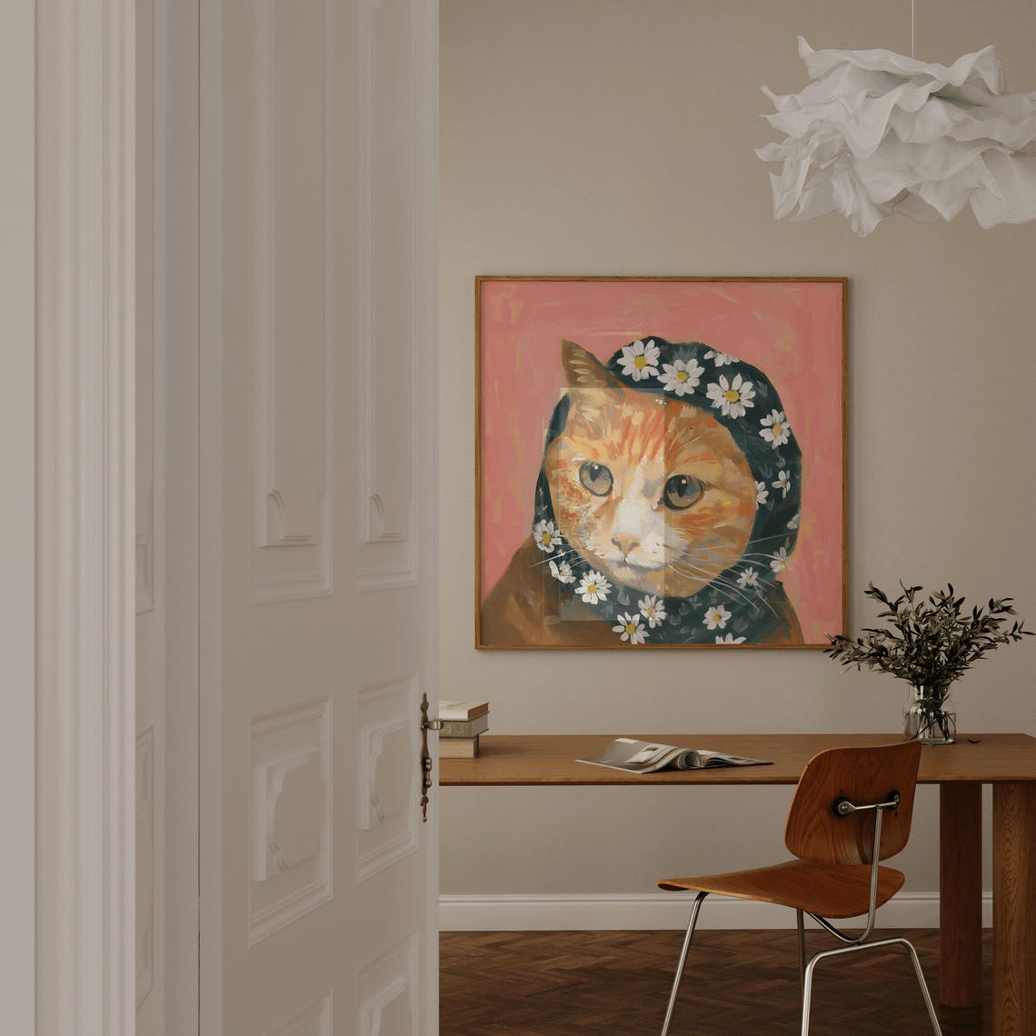 Adorable Orange Tabby Cat Daisy Babushka Pink Portrait Poster - Image 4