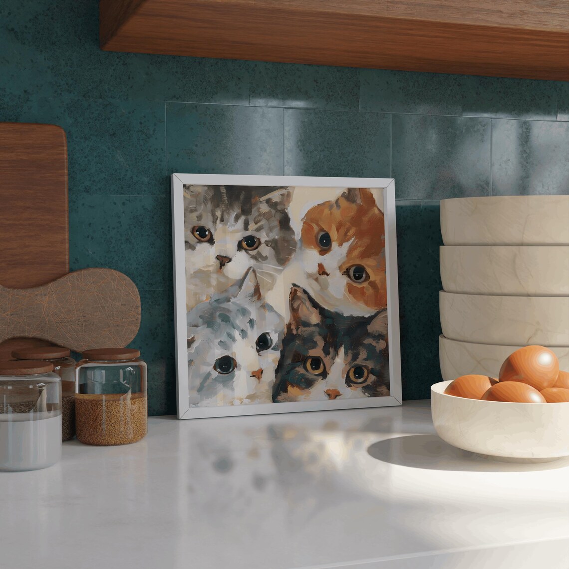 Four Kitty Cats Cat Nursery Print Girls Room Wall Art Kids Room Cat Decor Whimsical Cat Print Cat Painting Cat Memorial Cat Birthday - Image 3