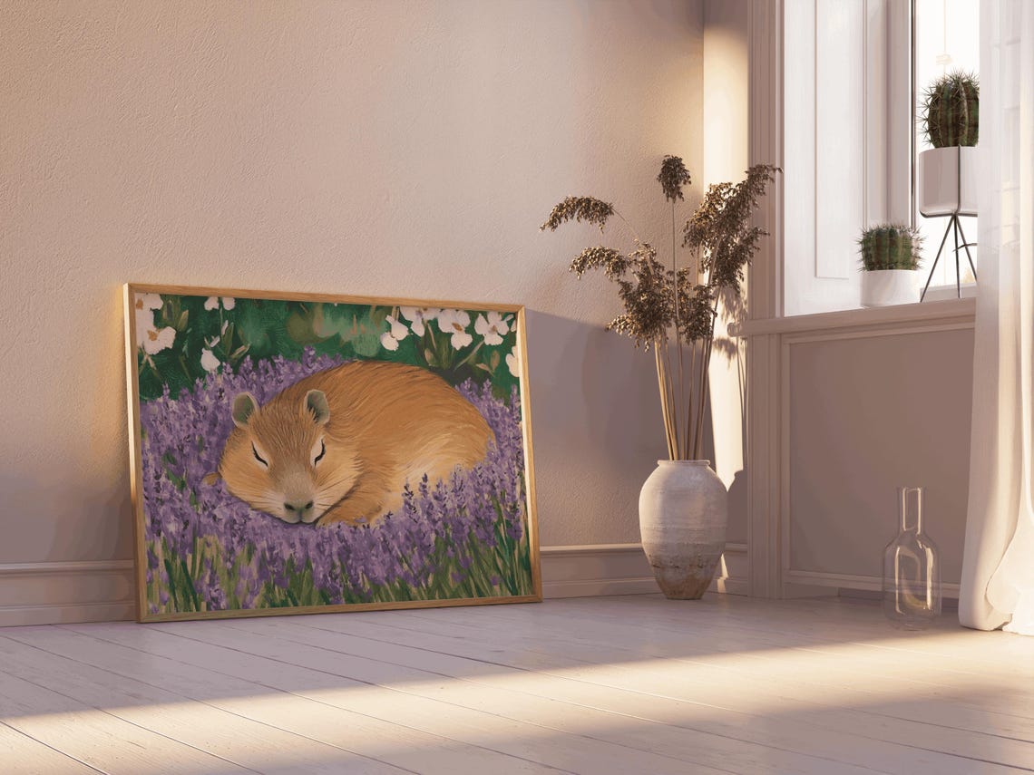 Sleeping Capybara Lavender Field Wildflower Farmhouse Poster - Image 4