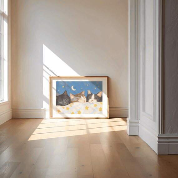 Sleeping Cats Cute Kitten Art Nursery Room Wall Art Farmhouse Cat Wall Orange Ginger Tabby Cat Black Cat Art Van Gogh Cat Tuxedo Cat